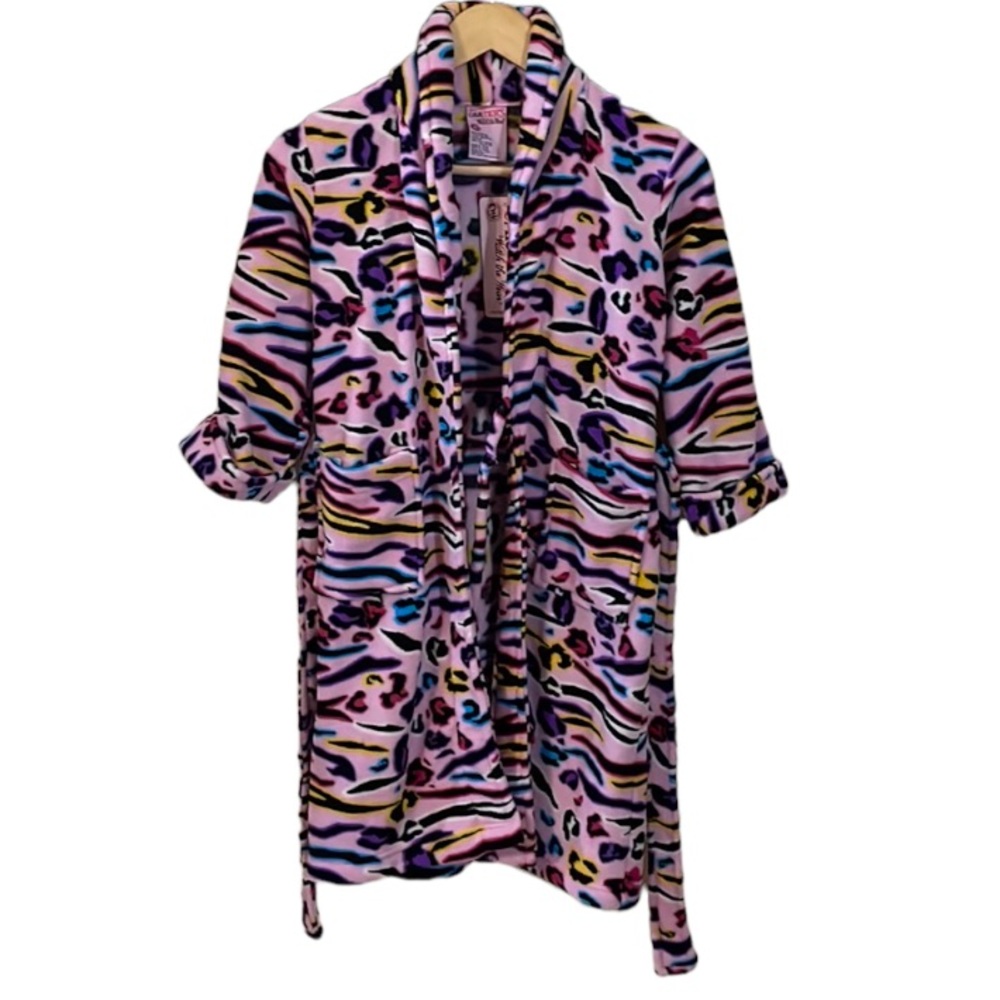 Carter’s Pink Plush Animal Print Fleece Housecoat Robe Size Small 4/5